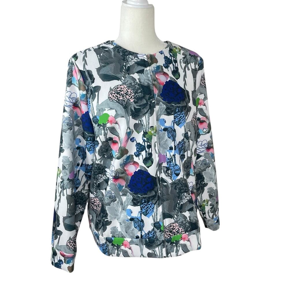 COS Jersey Knit Full Zip Bomber Jacket Floral Multi Women's Sz 14 Modern Career - Picture 4 of 13